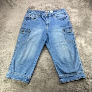 Moto‎ Blues Womens Blue Denim Cargo Capri Crop Jeans Size 18 Medium Wash Stretch